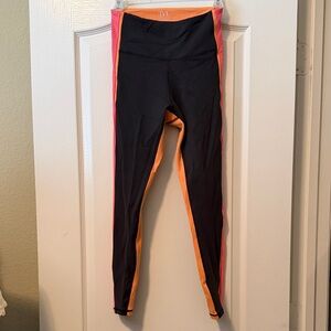 IVL brand Black High-Waist Leggings with Orange & Pink Panels